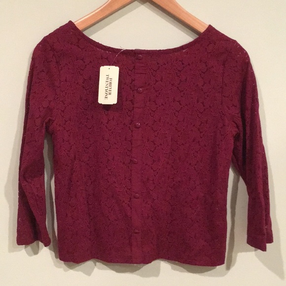 3 for $30 Forever 21 | Maroon Lace Crop Top Button - Picture 3 of 5